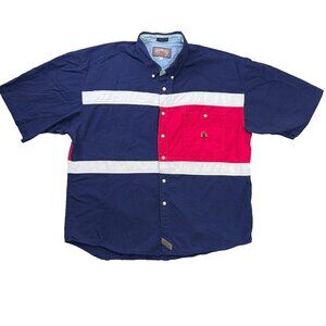 Urgent Gear Shirt Mens 2XL XXL Button Up Short Sleeve Color Block Denim Vintage